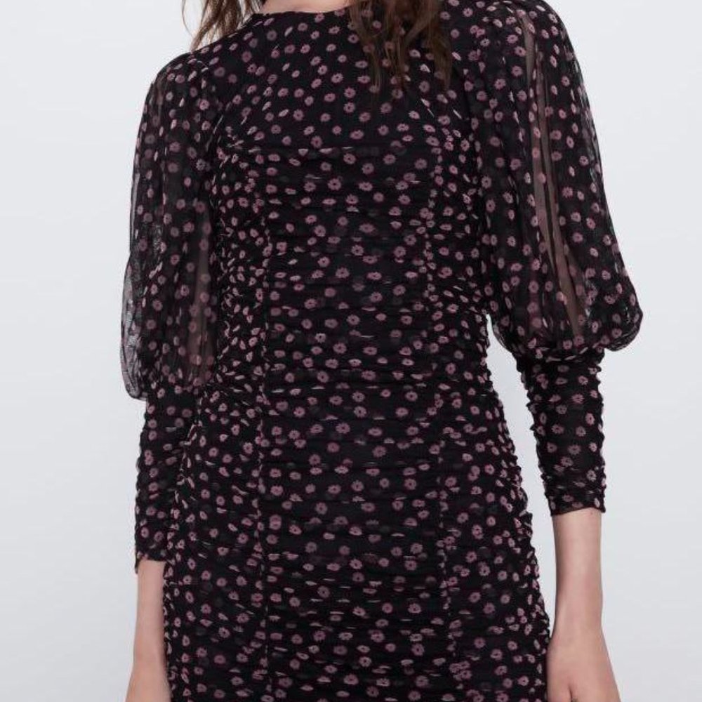 NWT Zara Women's Black Mini Draped Dress size XS